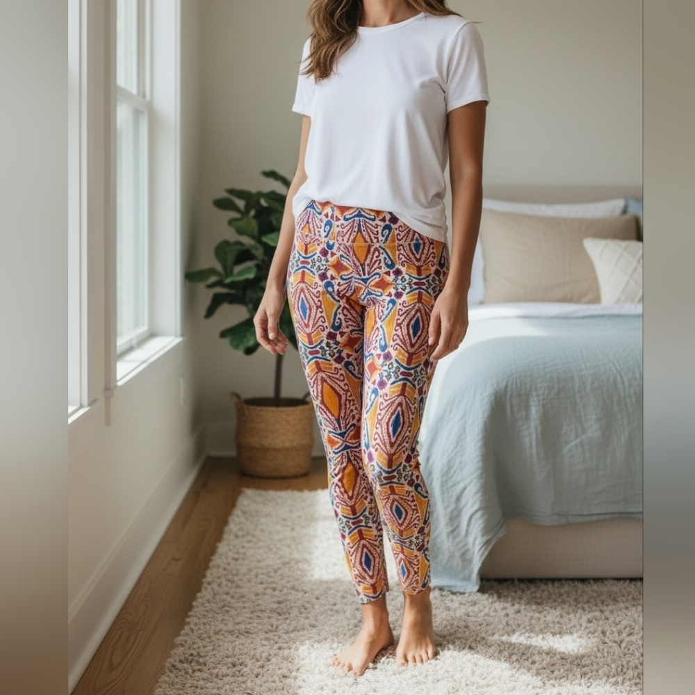 Love. Life. Live -NWOT Multi Colored Geometric Print, Elastic Waist, Leggings - Picture 8 of 9